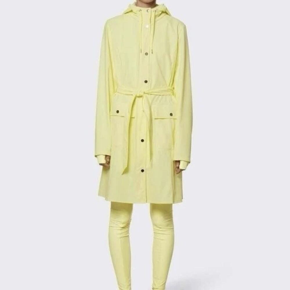 RAINS Womens Size S Curve Raincoat Straw Zipper Snap Trench Belted Waterproof